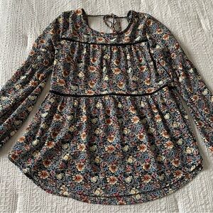 Knox Rose Small Blouse Tassel Boho Blue Multi color Flowy Floral Madewell